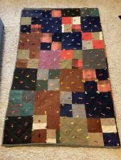 1960s Vintage Handmade Patchwork Double Knit Poly Quilt 68x82” Hand Tied picture
