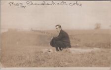Nanticoke, PA? RPPC Man in Field - Vintage Pennsylvania Real Photo Postcard picture