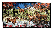 Vintage ITALIAN Velvet WILD HORSES Equine WALL Hanging TAPESTRY Rug MCM Italy picture
