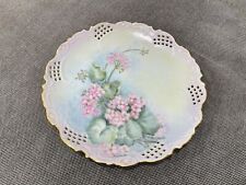 Antique Pierced Porcelain Cabinet Plate w/ Pink Flowers Signed K. Connor 1 of 2 picture