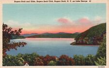 Postcard NY Lake George Rogers Rock Club Slide 1937 Linen Vintage PC J9078 picture