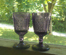 1880s PAIR OF MATCHING AMETHYST PURPLE WINE GLASSES DIAMOND HOBNAIL PATTERN picture