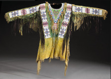 Old American Style Handmade Dakota Beaded Buckskin Hide Powwow War Shirt PWP117 picture