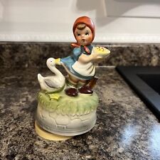 Vintage Hummel Style Girl with Duck Music Box Plays 