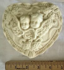 Vintage JCM Bisque Ceramic Trinket Box With Angels on Heart Antique Porcelain picture