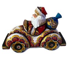 Santa Claus Figurine Russian Santa Riding Car Bag of Goodies Wooden Hand Carved picture