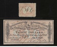 ORIGINAL CIVIL WAR 1864 $30 CONFEDERATE $1000 BOND COUPON + 1866 POSTAGE STAMP picture