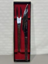 Vintage Yax JAPAN Wood Handle Stainless 13” Steel Knife & 10” Fork Set In Box picture