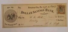 1873 Dollar Savings Bank Allegheny City Pennsylvania Cancelled Check Antique picture