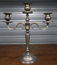 VINTAGE 3 TIER CANDELABRA CANDLESTICK NICKEL PLATED HEAVY NICE CONDITION 14 1/4 picture