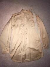 VTG 40S WWII MENS 14.5 SMALL TAN COTTON BUTTON LONG SLEEVE MILITARY ARMY SHIRT picture