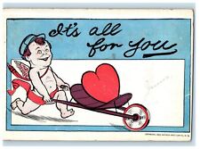 1905 Valentine Old Cherub Angel Pulling Cart With Heart Posted Antique Postcard picture