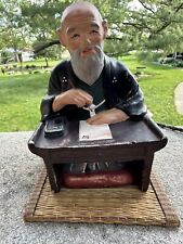 Vintage Hakata Urasaki Man Sitting at Desk Figurine With Bamboo Mat Japan picture