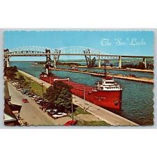 Postcard MI Sault Ste. Marie The Soo Locks The Peter A. B. Widener Ship picture