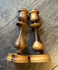 Vtg Pair Candlesticks Olive Wood Turned 6” Tableware Lovely picture