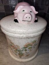 Adorable Vintage Ceramic Crock Style Pig Canister picture