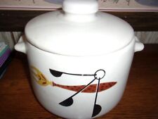 Vtg 1960s West Bend USA 2 Qt Stoneware Bean Pot Lidded Kitchen Utensil Motif picture