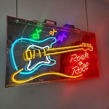 Neon Sign Rock & Roll Guitar Blue Red 37 x 20 x 3 Party Bar Club Den Game Room picture