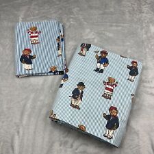 Vintage Polo Ralph Lauren Twin Flat Bed Sheet & Pillowcase Blue Striped Bears picture