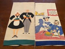 Set of 2 Appliqued/Silk-Screened, Linen Dish Towels with 'Days-of-Old' Designs picture