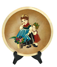 Vintage Dutch Wall Plate Hand Carved Hand Painted Wooden Folk Art Girl Children picture