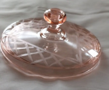Etched Glass Lid, Pink Depression Glass, Triangle & Lattice Weave Pattern, 1940s picture