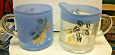Vintage Blue Clear Cream & Sugar Bowl with Beautiful Gold Leaves on Both Cups picture