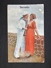 Postcard  U. S. Navy Sailor Girlfriend Saying “Surrender” Romantic Vintage R47 picture