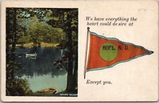 Vintage HOPE, North Dakota Greetings Postcard Boating Scene/ Pennant 1924 Cancel picture