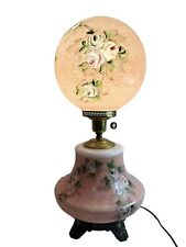 Antique GWTW Parlor Hurricane Banquet Lamp Roses Flowers Electric- Lights Work picture