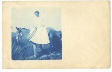 CYANOTYPE RPPC - WOMAN Side-Saddle on DONKEY ca1908 Postcard picture