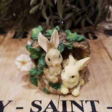 Vintage Easter Bunny Rabbits in Basket with Calla Lily & Vines picture