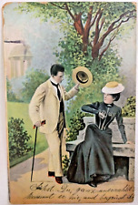Vintage 1908 Comic Romantic German Postcard: Unwanted Attention picture