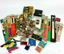 Vintage Large LOT Sewing Wooden Thread Spools Zippers Snaps Needles Notions picture
