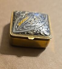 Vtg Small Metal Hinged Trinket Pill Box Ornate Lid picture