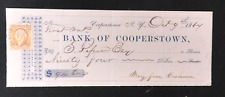 1800's Cancelled Check Bank of Cooperstown Cooperstown NY picture