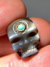 Hand Carved Skull Bead Old Agate Dzi Bead Amulet 15mm x 12.4mm x11.6mm picture