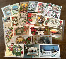 Lot of 22 Antique~Christmas Postcards with Winter Snowy & Village Scenes-h474 picture