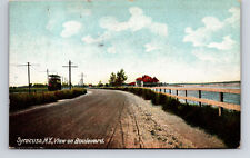 c1906 View on Buolevard Double Decker Trolley Syracue New York NY Postcard picture
