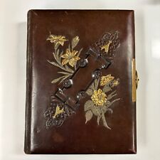 Photo Album Leather Brass Clasp Tooled Embossed Victorian picture