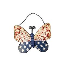 Butterfly 4th of July Patriotic Christmas Ornament Wood Primitive Americana picture