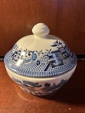 Vintage Sugar Bowl with Lid Blue Willow Churchill England Chipped Bowl picture