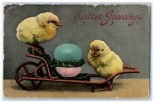 1914 Easter Greetings Baby Chicks Eggs Cart Wyoming Wisconsin WI Posted Postcard picture