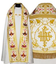White Roman Cope with stole KT637-B25h13 Vestment Capa pluvial Blanca Piviale picture