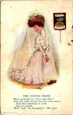 Woman Wedding Gown ~Comic~Humor The Young Bride Vintage UDB Postcard~c1905 picture