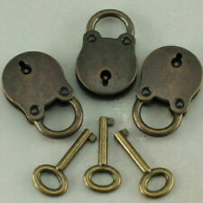 Antique Padlock Lock and Key Old Vintage Style Metal With Bronze Finish 3 Set picture