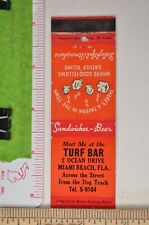 Vintage Matchbook Cover Turf Bar Miami Beach 1950s Restaurant Florida ma4 picture
