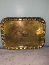 Vintage Brass Etched Rectangle Serving Tray Platter 14'' Long picture