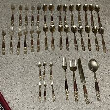 Vintage 39 Piece Serving Nickel Bronze Wood Thailand Siam Forks And Spoons picture