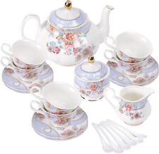Purple Flowers Porcelain Tea SetTea Cup and Saucer Set,Wedding Tea Service for 6 picture